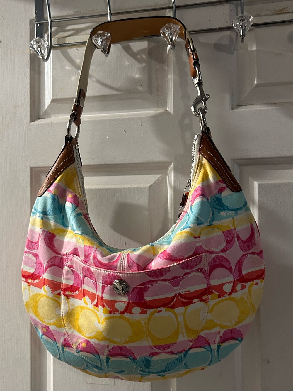 Multicolor Striped Crescent Shoulder Bag